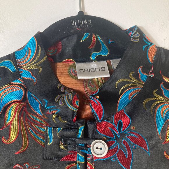 Womens Chicos Asian Silk Blend Kula Intrigue Jacket Black Multi M Rayon Silk - Picture 4 of 10